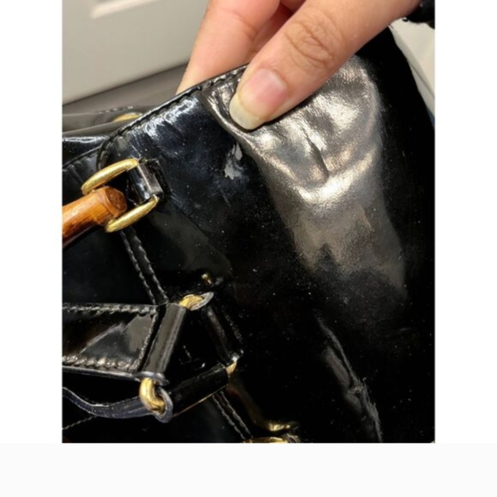 Vintage Gucci Bamboo Handle Black Patent Leather Backpack Y2K - Picture 13 of 14